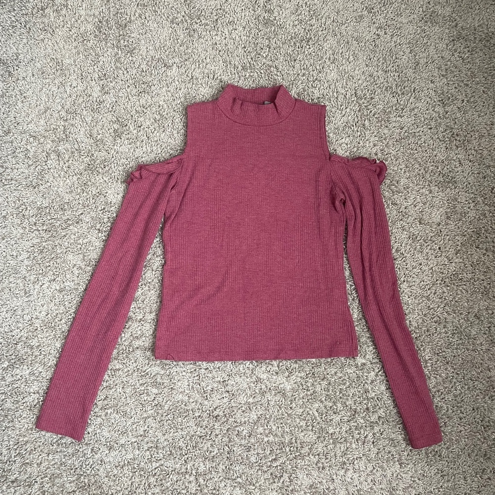 Forever 21 Ribbed Magenta Open-Shoulder Top | Size S - Gently Used